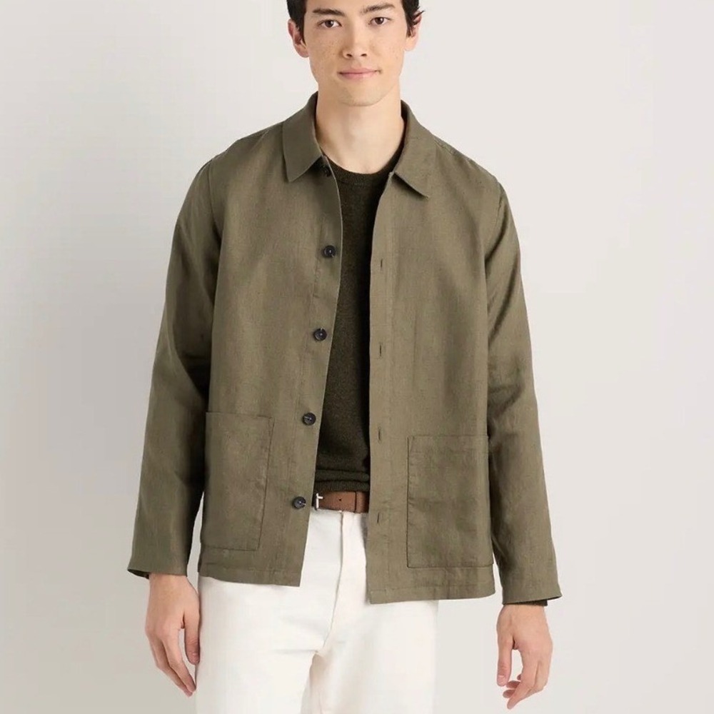 Quince Mens 100% Linen Chore Jacket XXL Olive Green Button Front European Flax